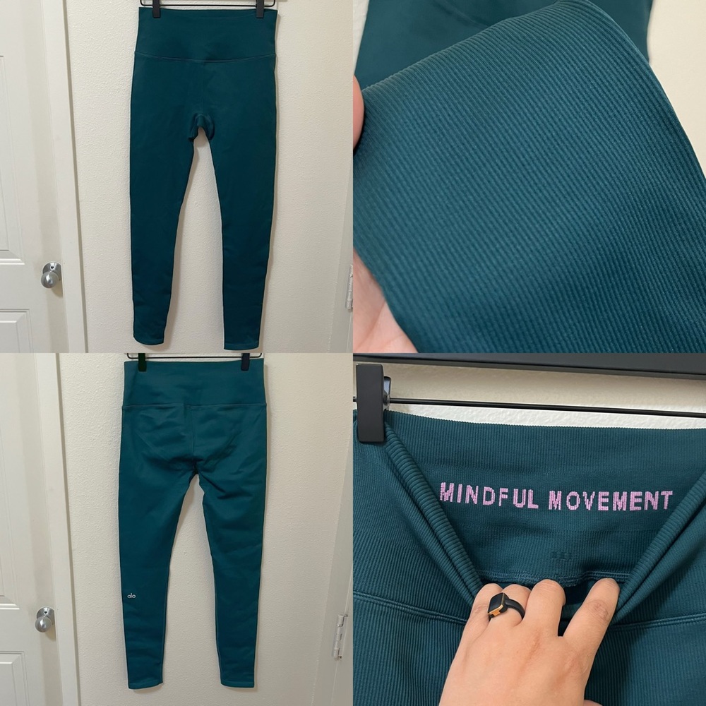 •ALO YOGA• Mindful Movement High Rise Ribbed Leggings Full Length Midnight Green